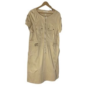 Kenneth Cole Aviator Dress Sz 12 Cream with Zipper & Pockets Fitted Knee High